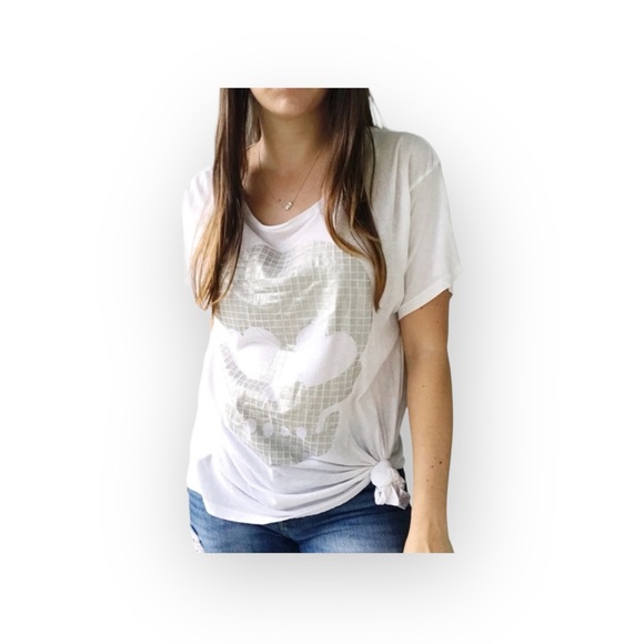 OG: new Wildfox Couture ☻ Manchester Mosaic Foil Skull Tee Shirt ☻︎ White Silver - Picture 12 of 15